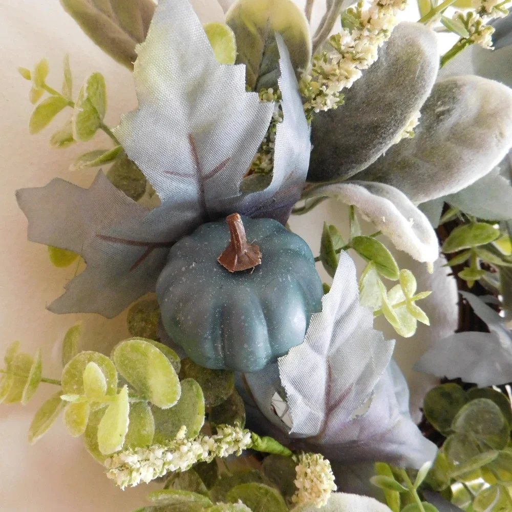 Blue Pumpkin Wreath, Fall Candle Ring Table Centerpiece